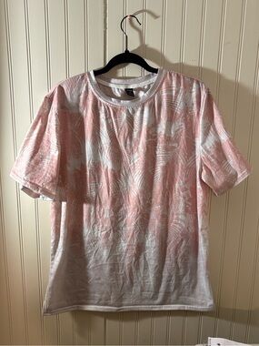ROMWE Pink and White Tropical Print Men's T-Shirt